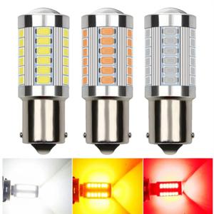 2 PCS PY21W P21/5W 1156 Ba15s 1157 Bay15d 자동차 LED 전구 방향 지시등 12V 33SMD 7000K 흰색 브레이크 역방향 주차 램프