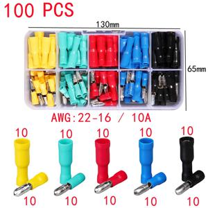 100-150pcs 박스 포장, 버트 압착 단자, 총알 유형 절연 전기 커넥터, 암수 와이어 커넥터, 황동