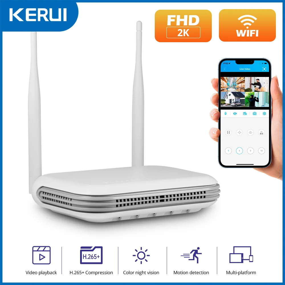 KERUI 3MP 5MP 2K 8CH 미니 NVR WIFI Onvif 네트워크 감시 비디오 레코더 홈 보안 카메라 시스템 XMEYE iCSee
