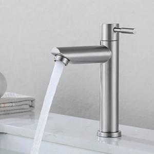 분지의 수도꼭지 304 스테인레스 스틸 단일 냉수 탭 블랙 실버 컬러 데크 장착 분지 싱크 탭 G1/2
