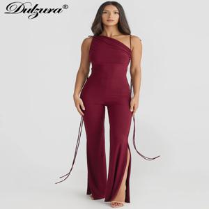 Dulzura 섹시한 백 레스 Playsuits 민소매 홀터넥 레이스 업 불규칙한 스플릿 롱 팬츠 점프 슈트 레이디 파티 클럽 드롭 배송 Y2K