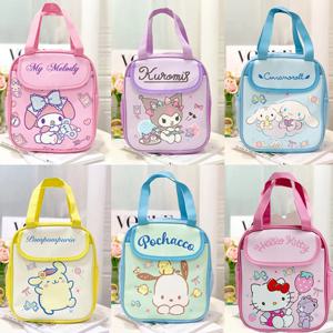 Sanrio Hello Kitty Kuromi 절연 토트 점심 가방 재사용 가능한 접이식 지퍼 고정 캔버스 가방 내부 절연 알루미늄 필름