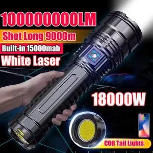 울트라 브라이트 LED 손전등 강력한 전술 토치 15000mah 내장 배터리 비상 캠핑 스포트라이트(테일 라이트 포함)