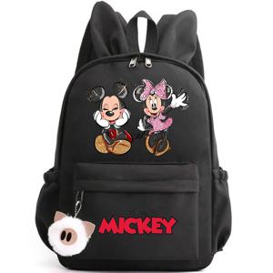 디즈니 미키 미니 마우스 배낭 소녀 소년 학생 십대 배낭 여성 캐주얼 학교 가방 여행 토끼 귀 Mochila