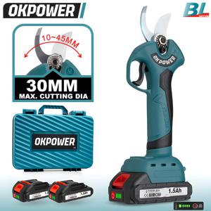 30MM 21V 브러시리스 전기 가위 4 기어 무선 가지 치기 가위 Makita 18V 배터리 용 플라스틱 상자가있는 원예 분재