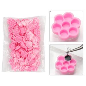 100 Pcs 핑크 꽃 접착제 지연 컵 접목 속눈썹 메이크업 도구 문신 접착제 안료 컵 속눈썹 연장 용품