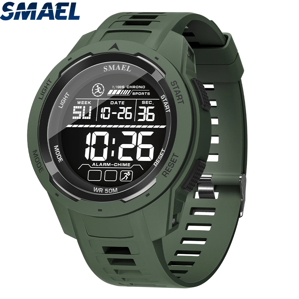 SMAEL 8105 디지털 스포츠 LED 손목시계, 50m 방수 시계, 디지털 라이트 스톱워치