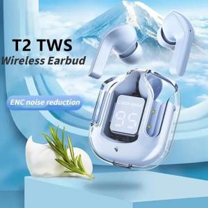 새로운 T2 이어폰 형 무선 Bluetooth 헤드폰 투명 모델 디지털 충전 구획 소음 차단 스포츠 헤드폰