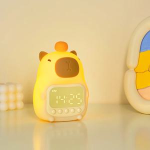 새로운 Capybara Led 야간 조명 실리콘 충전식 디지털 알람 시계 디 밍이 가능한 테이블 램프 타이밍 USB 충전 어린이 생일 선물