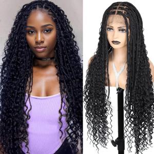 흑인 여성을위한 합성 긴 전체 레이스 Knotless 상자 땋은 가발 트위스트 머리띠 레이스 정면 검은 Cornrow 가발 아기 머리카락