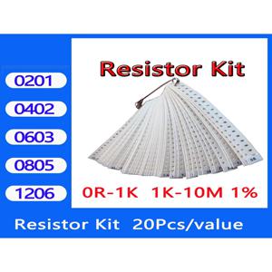 저항기 키트 0201 0402 0603 0805 1206 smd 저항기 패키지 50값*20PCS=1000PCS 1% 샘플 키트 저항기 1ohm 47ohm 1kohm 10kohm