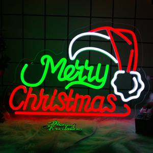 메리 크리스마스 네온 사인 Led 산타 모자 크리스마스 룸 Decoraiton Navidad 파티 홈 바 침실 Com 벽 장식, 메리 크리스마스