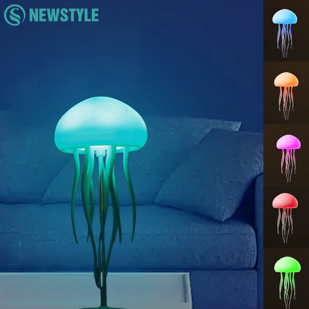 RGB 만화 해파리 야간 조명 음성 제어 해파리 LED 머리맡 램프 USB 그라디언트 다채로운 아이 침실 주변 야간 램프