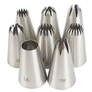 8pcs 파이프 노즐 세트, 스테인레스 스틸 아이싱 노즐, 디저트 비스킷 컵 케이크, 주방 액세서리 용 크림 케이크 파이프 팁