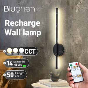 무선 LED 벽 램프 5V 충전식 50cm 80cm 벽 조명 원격 제어 현대 침실 머리맡 램프 블랙