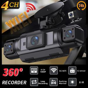 자동차 대시 캠 4 채널 블랙 박스 WiFi 운전 카메라 FHD 1080P 전면 왼쪽 오른쪽 후면 야간 투시경 루프 녹화 하드 와이어 ki 추가