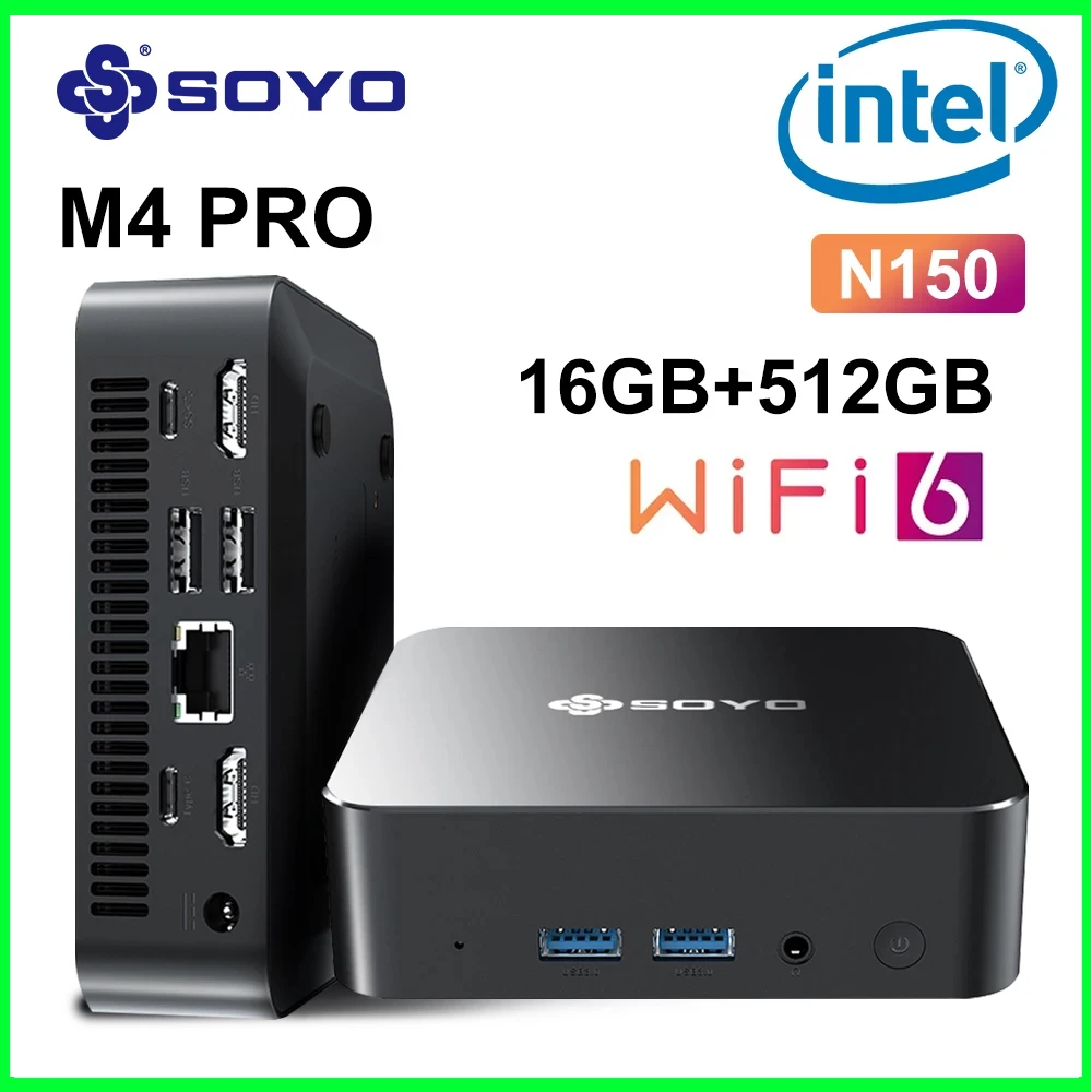 SOYO M4 PRO 미니 PC 인텔 N150 미니 PC 컴퓨터 PC Win11 Pro MiniPC DDR4 16GB RAM 512GB ROM WiFi6 BT5.2 데스크탑