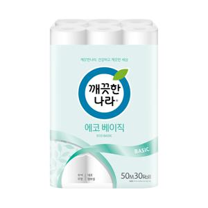 깨끗한나라 에코베이직 롤화장지 50m 30롤 1팩