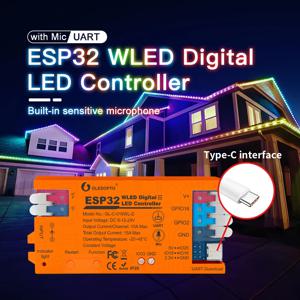 GLEDOPTO ESP32 WLED LED 컨트롤러 RGBIC 스트립 내장 마이크 DIY 동적 모드 UART Type-C 다운로드 앱 제어 Alexa Voice