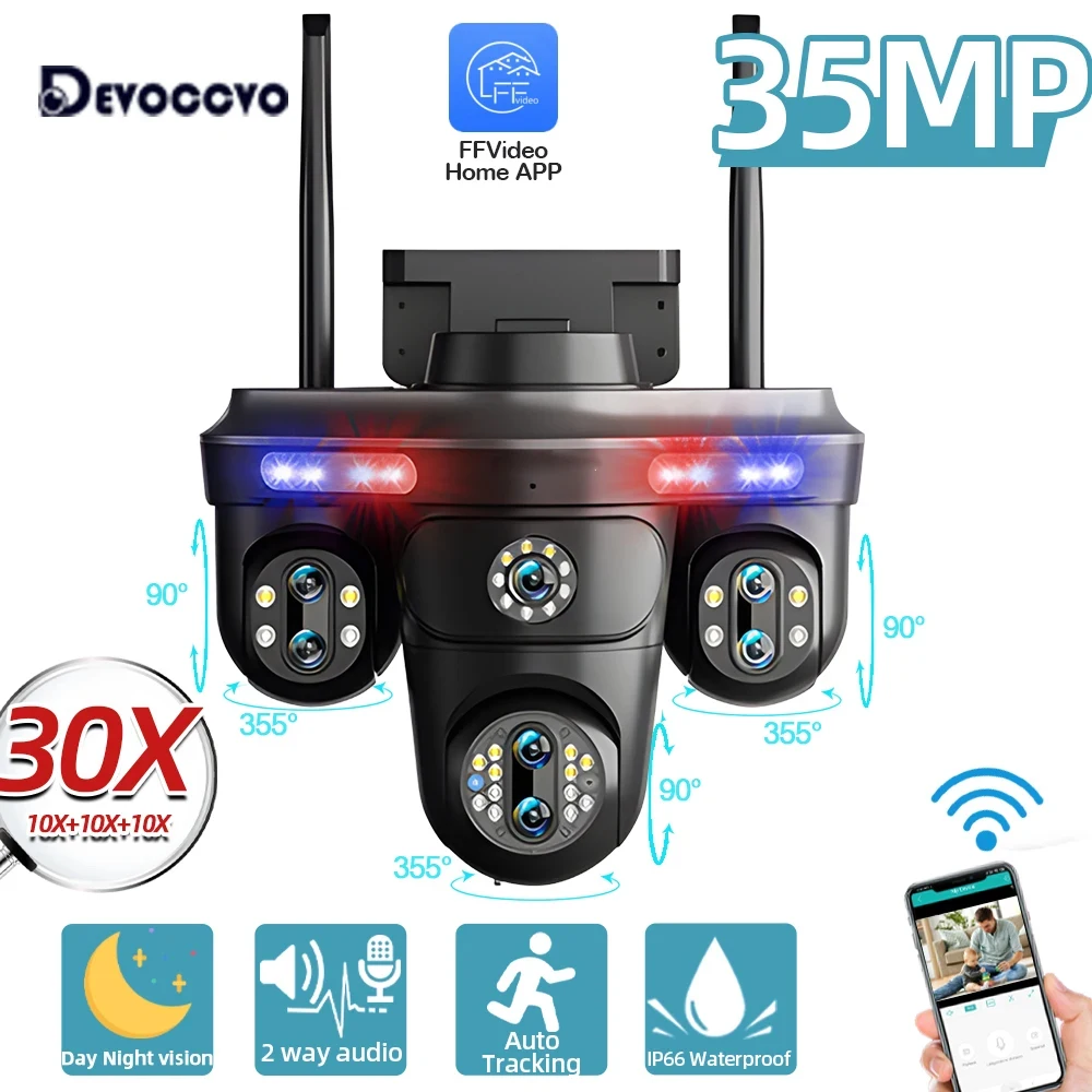 7 렌즈 4 스크린 PTZ IP 카메라 35MP 야외 4K 무선 WiFi 보안 카메라 10X 줌 자동 추적 CCTV 비디오 카메라 방수
