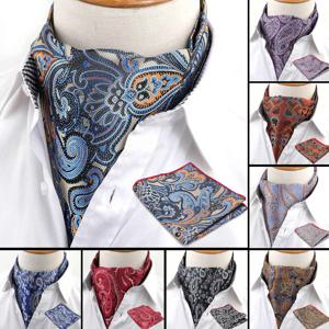 남자 넥타이 포켓 스퀘어 세트 정장 넥타이 hankerchief ascot scrunch 셀프 페이즐리 폴리 에스터 실크 넥 넥타이 럭셔리