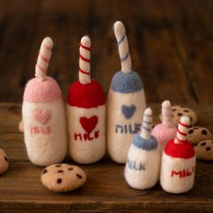 DIY 아기 양모 펠트 우유 병 + 쿠키 장식, 신생아 사진 소품, 유아 사진 촬영 액세서리, 홈 파티