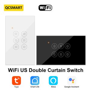 QCSMART WiFi 더블 커튼 미국 스위치 Tuya 스마트 라이프 원격 제어 블라인드 롤러 셔터 백분율 타이머 Google 홈 Alexa