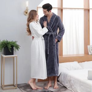대형 플란넬 긴 가운 가을 겨울 두꺼운 커플 잠옷 기모노 목욕 가운 가운 잠옷 느슨한 산호 양털 Homewear