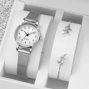 여성 패션 시계 캐주얼 팔찌 시계 세트 숙녀 간단한 다이얼 석영 손목 시계 드레스 시계 Montre Femme