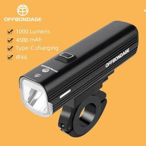 OFFBONDAGE 자전거 전면 조명 방수 USB 충전식 자전거 라이트 1000LM 사이클링 헤드 라이트 LED 4800mAh 손전등 자전거 램프