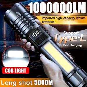 Heinast 고출력 LED 손전등, 강력한 TYPE-C 충전식 COB 손전등, 측면 조명 토치 포함, 야외 캠핑 하이킹용