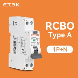 ETEC RCBO A 타입 잔존 자동 회로 차단기, 과전류 누설 방지, 6KA 1P + N 2P DPN, 30mA EKL9-40