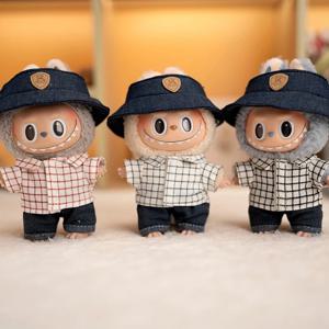 인기 라부부 인형 의류, 패션 의류, 모자 격자 무늬 셔츠 청바지, 17cm 인형 의류 액세서리, 3 종 세트 선물