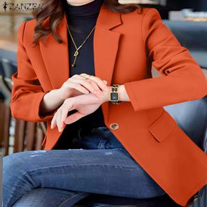 ZANZEA 캐주얼 긴 소매 통근 정장 여성 솔리드 컬러 블레이저 2024 우아한 옷깃 칼라 Outwears Office Lady 허리 자켓