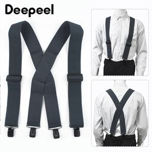 Deepeel 성인 남성용 멜빵, 탄성 스트랩 조절, X형 4 클립, 남성 버팀대 하네스, 바지용 조크스트랩, 5cm 너비 패션