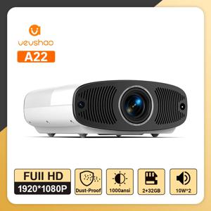VEVSHAO A22 풀 HD 1080P 프로젝터, 4K 1000ANSI 안드로이드 와이파이 자동 초점, 사무실 회의 비디오용 홈 시어터 프로젝터, 10W * 2