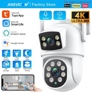 8MP 듀얼 렌즈 Tuya Wifi 카메라 PTZ 야외 4K 무선 듀얼 스크린 보안 카메라 자동 추적 모니터링 ONVIF Alexa 지원
