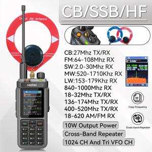 Radtel RT-880 10w 멀티 밴드 햄 라디오 HF UHF VHF, AM USB LSB CW CB LW MW SW SSB, 1024 채널, 크로스 밴드 리피어