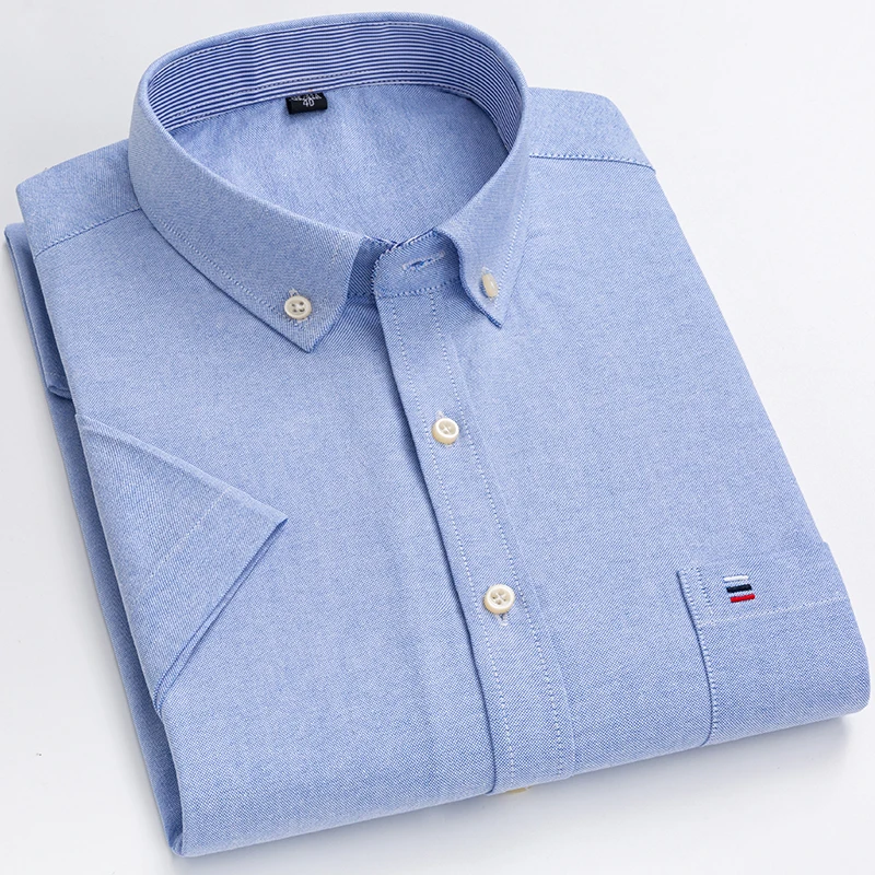 새로운 S ~ 7XL 반팔 100% 코튼 옥스포드 부드럽고 편안한 레귤러 피트 플러스 사이즈 품질 여름 비즈니스 남성 캐주얼 셔츠