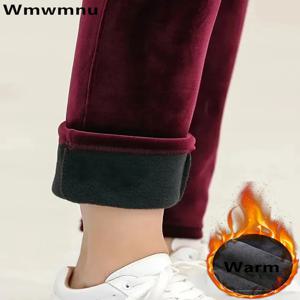 겨울 두꺼운 벨벳 펜슬 바지 여성용 하이 웨이스트 플러시 양털 안감 빅 사이즈 5xl 발목 길이 Pantalons New Slim Leggings
