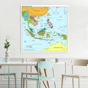 동남아시아지도 영문, 150x150cm, 캔버스 페인팅, 벽 아트 포스터 및 프린트 홈 데코