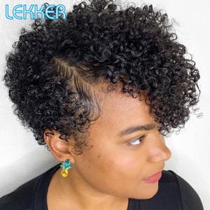 Lekker Pixie 짧은 곱슬 밥 13x1 부분 레이스 프론트 인간의 머리 가발 여성용 브라질 레미 헤어 글루리스 착용 Go Natural Wigs