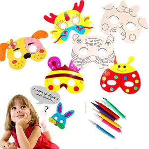 8 Pcs DIY 어린이 컬러 만화 동물 그림 마스크 장난감 유치원 낙서 예술 공예 어린이 몬테소리 크리 에이 티브 그림 선물