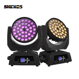 SHEHDS 2PCS 36x18W LED 이동 헤드 키 버튼 버전 RGBWA + UV 6in1 줌 워시 무대 조명 DJ 디스코 크리스마스 조명 파티