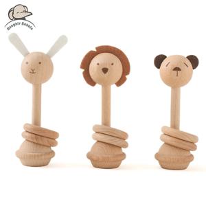 아기를위한 나무 몬테소리 장난감 모바일 딸랑이 장난감 컴포트 딸랑이 장난감 너도밤 나무 나무 동물 아기 컴포트 장난감 보육 장식