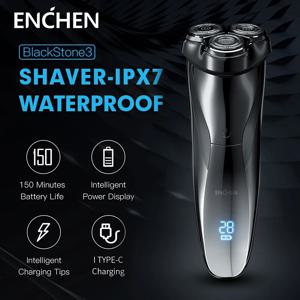 ENCHEN 남성용 전기 면도기, 습식 및 건식 이중 사용, 얼굴 수염 배터리, 디지털 디스플레이, 3D 블랙스톤 3 IPX7 방수 면도기