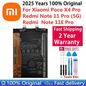 2025 년 Xiaomi POCO X4 PRO / Redmi Note 11 Pro / 11E Pro 5G 고품질 전화 배터리 5000mAh 용 100% 오리지널 BN5E 배터리