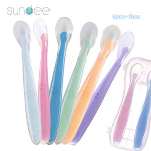 10 Pcs 아기 먹이 숟가락 부드러운 실리콘 숟가락 어린이를위한 훈련 숟가락 유아 온도 감지 먹이 피더 Flatware