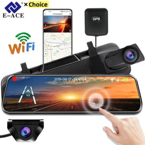 대시 캠 터치 GPS WIFI 24h 나이트 비전 10 인치 2K + 1080P 백미러 소니 후면 카메라 자동차 DVR 블랙 박스 70mai Dashcam