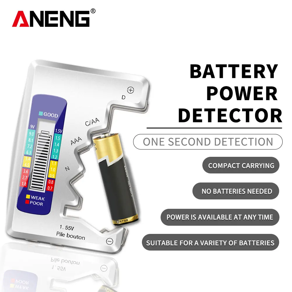 ANENG LCD 디스플레이 C AA AAA D N 9V 1.55V 범용 버튼 셀 배터리 테스터 볼트 용량 확인 감지기 커패시턴스 도구